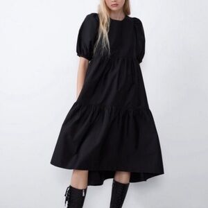 Zara  Tiered  Black Midi Dress